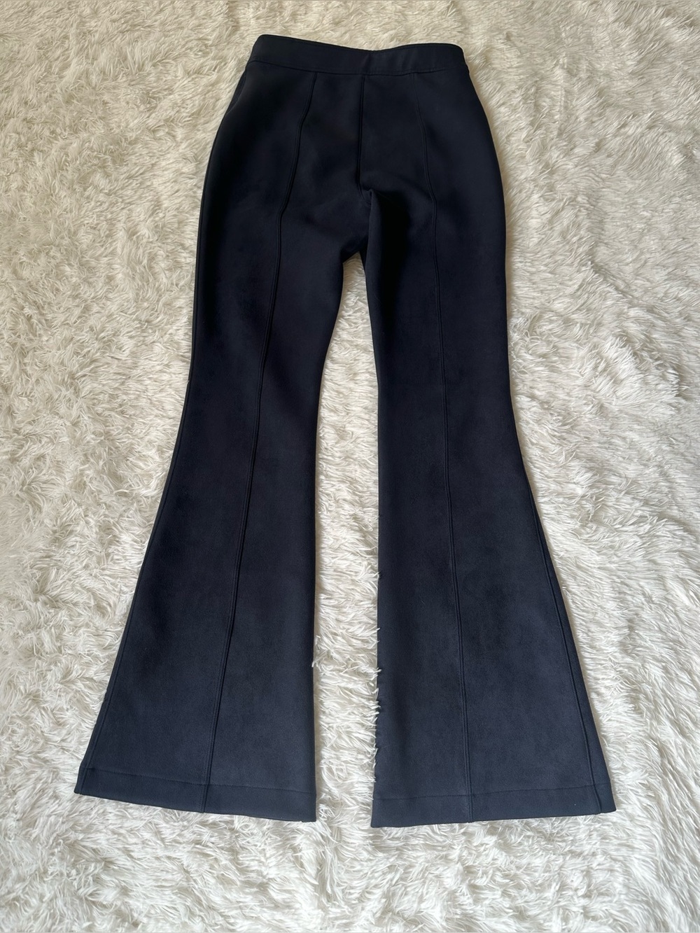 Spanx Faux Suede Flare Pants Navy Small High Rise Y2K Pull On Woman - Picture 3 of 9